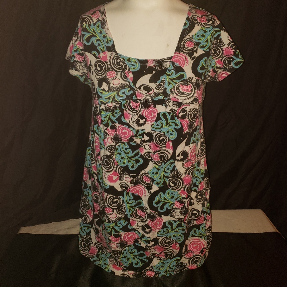 Red By Marc Ecko Graphic Multi Colored Tunic Top